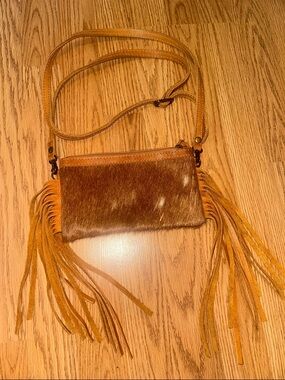 NWOT American Darling Leather Cowhide Fringe Crossbody Purse